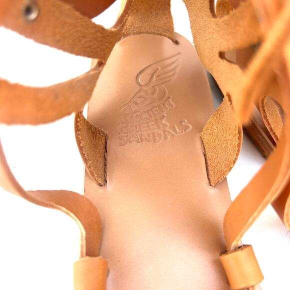 Ancient Greek Nephele Wing Leather Flats Sandals Gold Tan Platinum 41 Size 11 - Picture 4 of 12